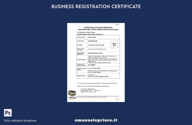modello Word e PDF di registrazione della società giapponese in stile verificato